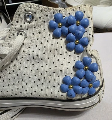 全新无标签 匡威 5.5 波尔卡圆点雏菊白色蓝色高帮网球鞋 127677 — 第 1/4 张图片