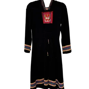 Vintage 70er Jahre Melange Kleid Pulloverkleid mit Kapuze Midi - Bild 1 von 6