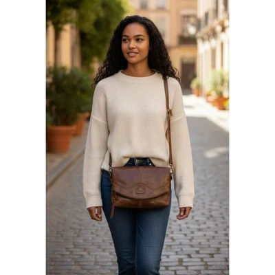 Bandolera de cuero marrón con solapa (Liz & Co) - Buen estado Foto 1 de 4