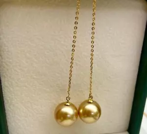 18ct Solid Gold Sprayed Akoya Pearl Chain Earrings, 18K, long drop, dangle, gift - Picture 1 of 9