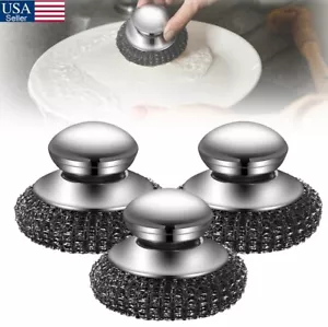 3Pcs Stainless Steel Scrubber with Handle Steel Wool Scrubber Tool for Cleaning - Picture 1 of 13