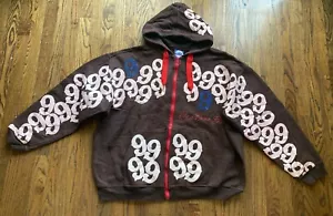 Gino Green Global Mens 3XL Hoodie Sweatshirt Full Zip Brown Number 9 Skater Y2K - Picture 1 of 12