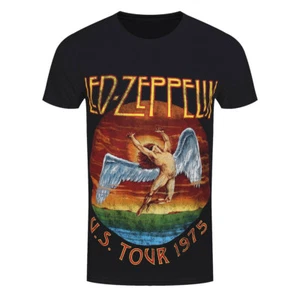 Led Zeppelin T-Shirt USA Tour 1975 Rock Band New Black Official - Picture 1 of 4