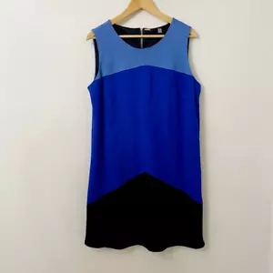 Neu mit Etikett Tahari Etuikleid Größe 14 blau schwarz Farbblock ärmellos - Bild 1 von 5