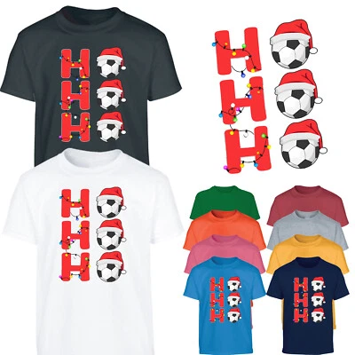 Ho Ho Ho Christmas Boys T-Shirt Xmas Football Santa Novelty Girls Kids Gift