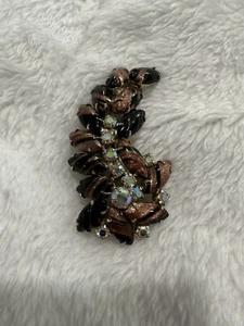 Brown Adventurine With Copper Swirls And AB Stones Brooch/Pin - Picture 1 of 9