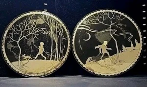 Pair Of Vintage Silhouette Mirrored Glass Picture (8 inch diameter) - Picture 1 of 5