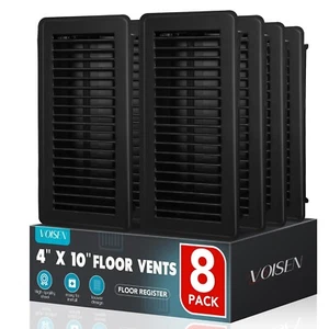 VOISEN Registratore a Pavimento 4x10, Confezione da 8 Prese d'Arie per Registri a Pavimento Nero,Stee Resistente... - Foto 1 di 8