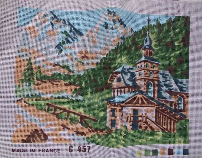 § canevas paysage église et montagnes - Photo 1/2