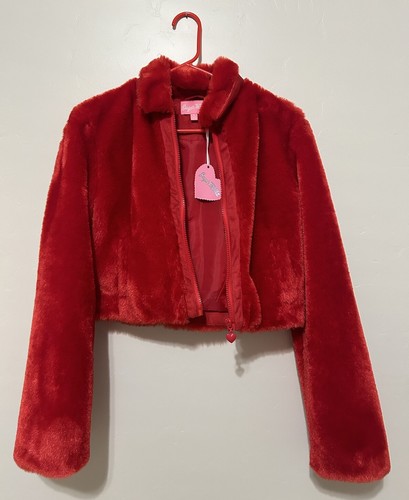 Sugar Thrillz Dolls Kill Red San Valentino giacca ritagliata pelliccia sintetica taglia S nuova con etichette!