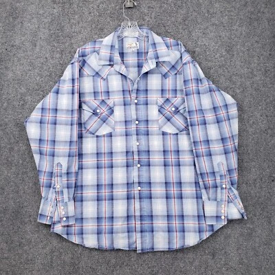 Panhandle Slim Button Up Shirt XL Blue Plaid Pearl Snap Long Sleeve Western Wear - Image 1 of 4