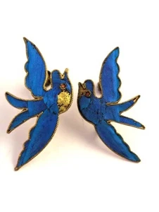 Pendientes plumas pájaro vintage en moneda plata, joyería vintage años 30 - Imagen 1 de 5