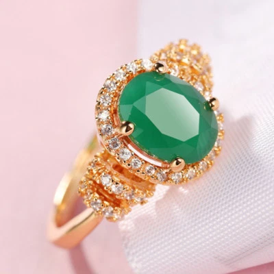 Elegant Jewelry Natural Green Topaz Gemstone Yellow Gold Plated Ring Sz 6-10 - Image 1 of 4