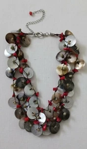 Statement Necklace Brown Red Shell Multi Strand - Picture 1 of 5