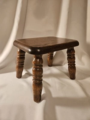 Dowel Spun Legs Solid Wood Footstool Farmhouse Vintage Rustic - Image 1 of 4