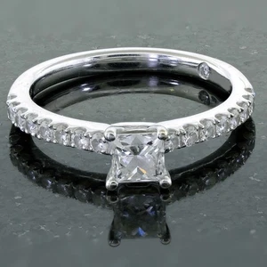 0.80ct Natural Diamond Accented Princess Bridal Engagement Ring 14k White Gold - Picture 1 of 4