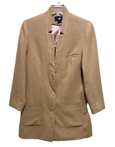H&M Womens Beige Tan Camel Single Breasted Blazer Jacket 2 Button Size 6 - Picture 1 of 4