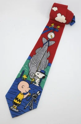 Peanuts Men's 100% Silk Necktie World' Greatest Fisherman, Snoopy  Charlie Brown - Image 1 of 4