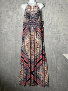 B Calm Dress Womens Large Maxi Boho Hippie Beach Sleeveless Halter Geometric - Picture 1 of 10