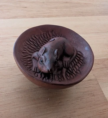 老式日本 Netsuke 老鼠米碗方木雕刻雕像雕塑 — 第 1/4 张图片