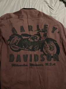Marron Harley Davidson Button Up Shirt Huge Logo Motorcycle Medium j10 - Picture 1 of 7