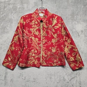 Chicos Jacket Womens Size 0 Red Gold Metallic Floral Silk Blend Vintage US XS 4 - Picture 1 of 14