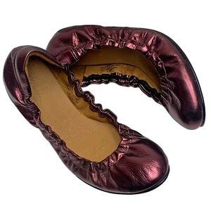 LL Bean Plum Metallic Leather Elasticized Ballet Flats Women's Size 7 M - Picture 1 of 10