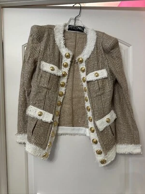 Balmain Beige and White Jacket with Gold Buttons, Pre-Owned - Image 1 of 4