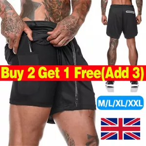Mens Sports Running Shorts Gym Training Fitness Bottoms Double Layer With Pocket - Picture 1 of 16