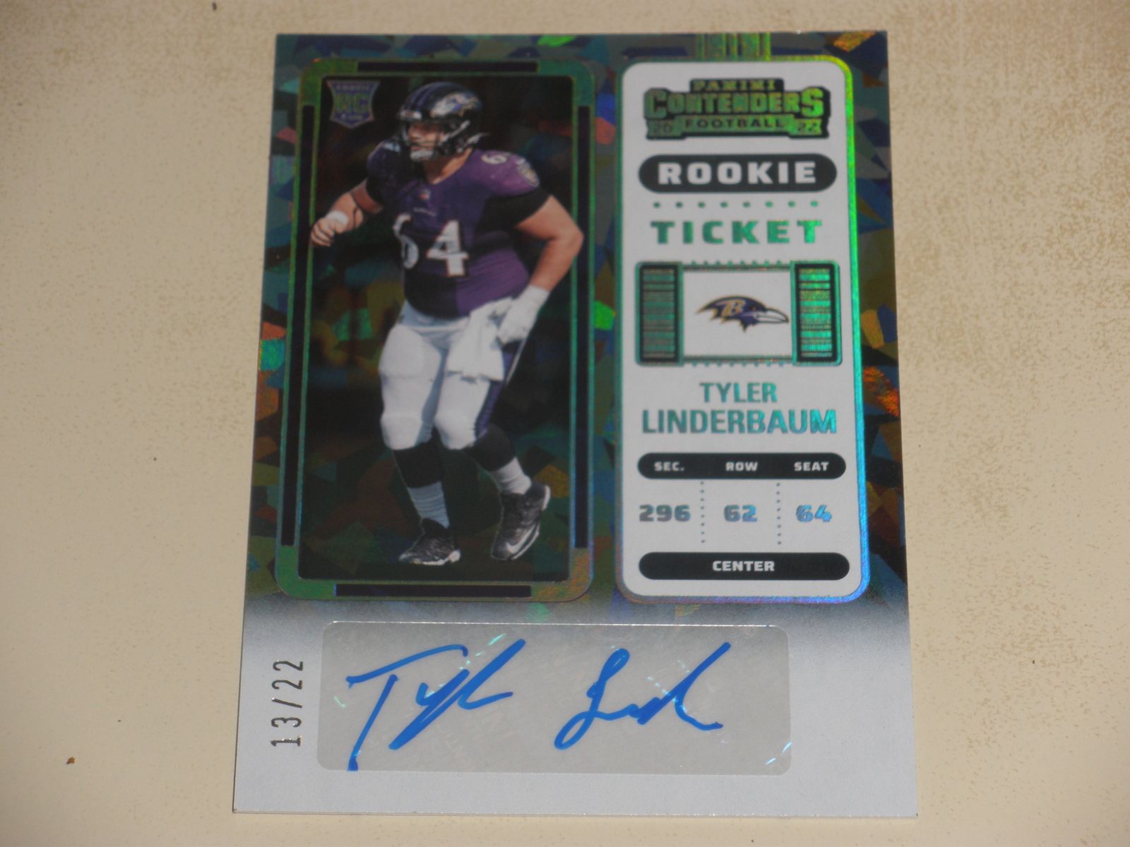 2022 Panini Contenders Cracked Ice Autograph Auto #155 Tyler Linderbaum 13/22 RC