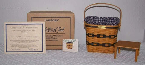 1999 Longaberger J.W. Collection Miniature Two-Pie Basket - with Box Cover