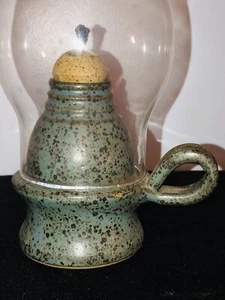 Small Finger Loop Lamp Stoneware Handmade Studio Art Pottery W/Hurricane Shade - Picture 1 of 6
