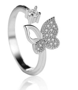 S925 Sterling Silver Butterfly Adjustable Ring with Cubic Zirconia Stones - Picture 1 of 5