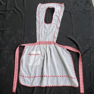 Vollschürze Vintage rot Gingham Borte handgefertigt Baumwolle Öse Tasche weiß  - Bild 1 von 5