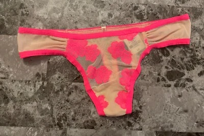 NWT VICTORIA'S SECRET PINK S HIBISCUS FLORAL LACE NUDE MESH RARE THONG PANTIES - Image 1 of 4