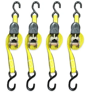 4-PK correas de amarre de trinquete amarillas 1 pulgada x 10 pies 900 lb resistencia a la rotura 300 lb wll - Imagen 1 de 6