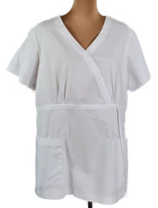 NWT~Koi by Kathy Peterson~ Women 2X ~White Mock Wrap  2-Pocket KATELYN Scrub Top - Picture 1 of 13