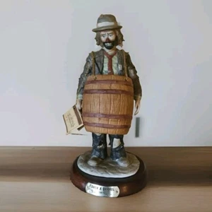 Emmett Kelly Jr Over A Barrel Limited Edition 3619 of 9500 W Wooden Stand 1984 - Picture 1 of 17