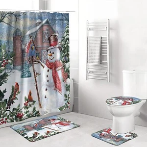 APROPHIC Christmas Snowman Shower Curtain Sets with Rugs for Bathroom Decor, ... - Picture 1 of 8