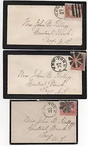 3 Mourning Covers sent to John Kellogg Central Bank Troy NY Fancy Cancels - Picture 1 of 2