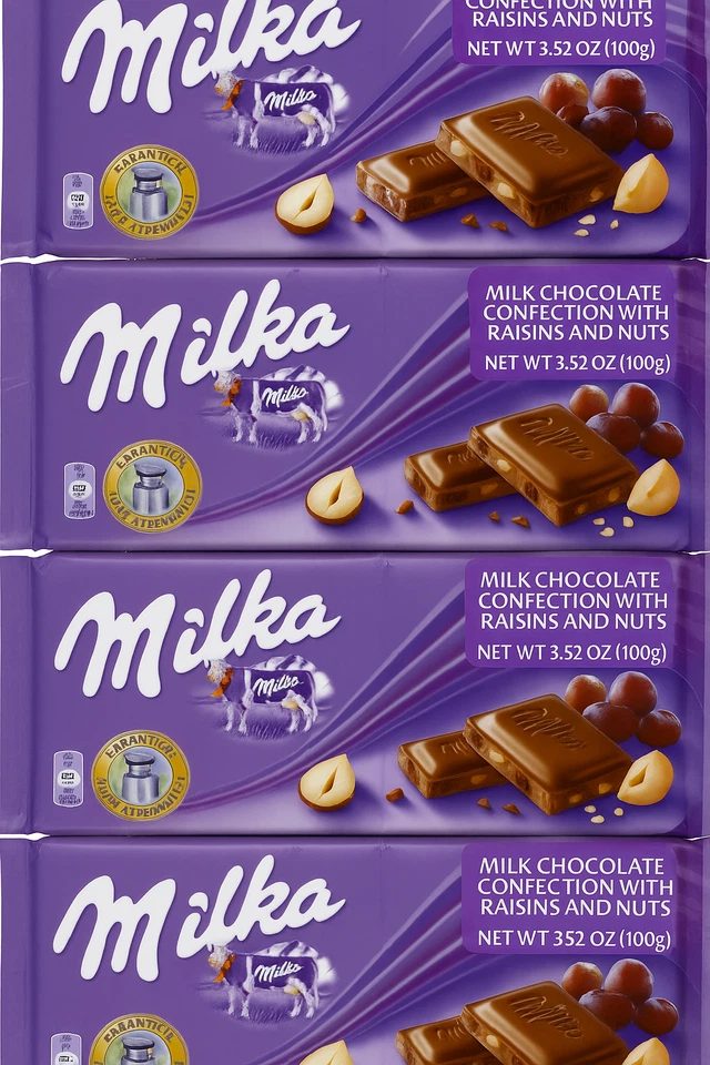 Confección de chocolate con leche Milka, con pasas y nueces 3,52 oz paquete de 5 ¡Envío gratuito! Foto 1 de 4