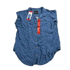 JACHS Girlfriend Women Short Sleeve Blue Tulip Printed Blouse Medium NEW Medium - Picture 1 of 15