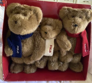 2001 Ralph Lauren Plush Teddy Bear Trio "The Bears That Care" in Knit Scarves - Picture 1 of 5