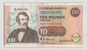 SCOTLAND 10 Pounds 1989, P-214, Clydesdale Bank, D/XU, David Livingstone. F8 - Picture 1 of 2