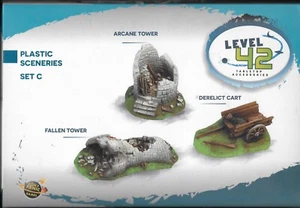 Nuevo - Juego de escenas de plástico C - TORRE ARCANA, TORRE CAÍDA, CARRO ABANDONADO - Imagen 1 de 2