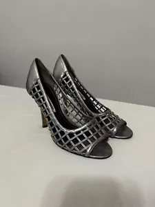 Manolo Blahnik Woven Peeptoe Heels Silber Größe 36 1/2 Hand Made In Italy - Bild 1 von 9