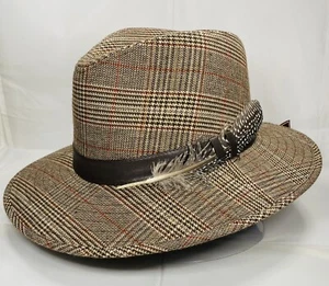 NWT BILTMORE 1917 Men’s Wool Fedora Hat Brown Plaid Large - Picture 1 of 11