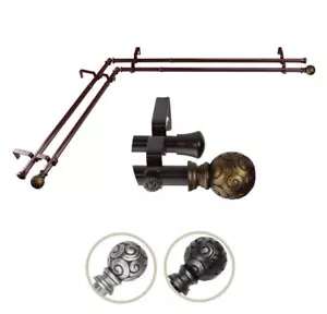 13/16" Dia Adjustable 28" to 48" Double Corner Window Curtain Rod in Cocoa - Picture 1 of 4