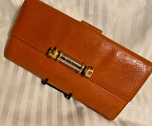 GUCCI Bamboo Long Wallet Leather Brownish Orange Authentic - Picture 1 of 12