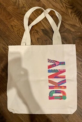 New 14"x14" DKNY Natural Canvas retro 80's Tote Bag Shopping Pool Beach Vacation - Image 1 of 2